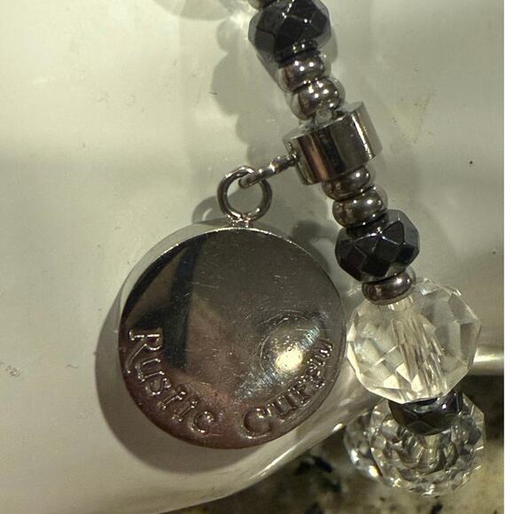 Rustic Cuff Christian Faith Stretch Bracelet Silver & Clear Beads Charm Logo - Picture 9 of 16